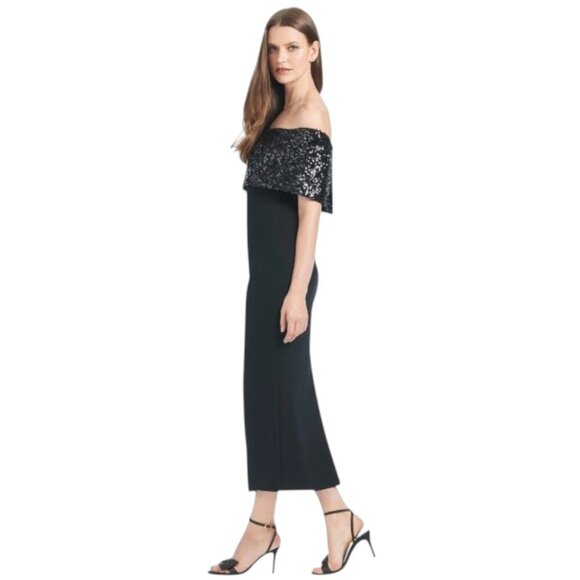Sachin & Babi Naira Women's Midi Black Dress Off Shoulder Sequence Collar 8 NWT - Picture 2 of 15
